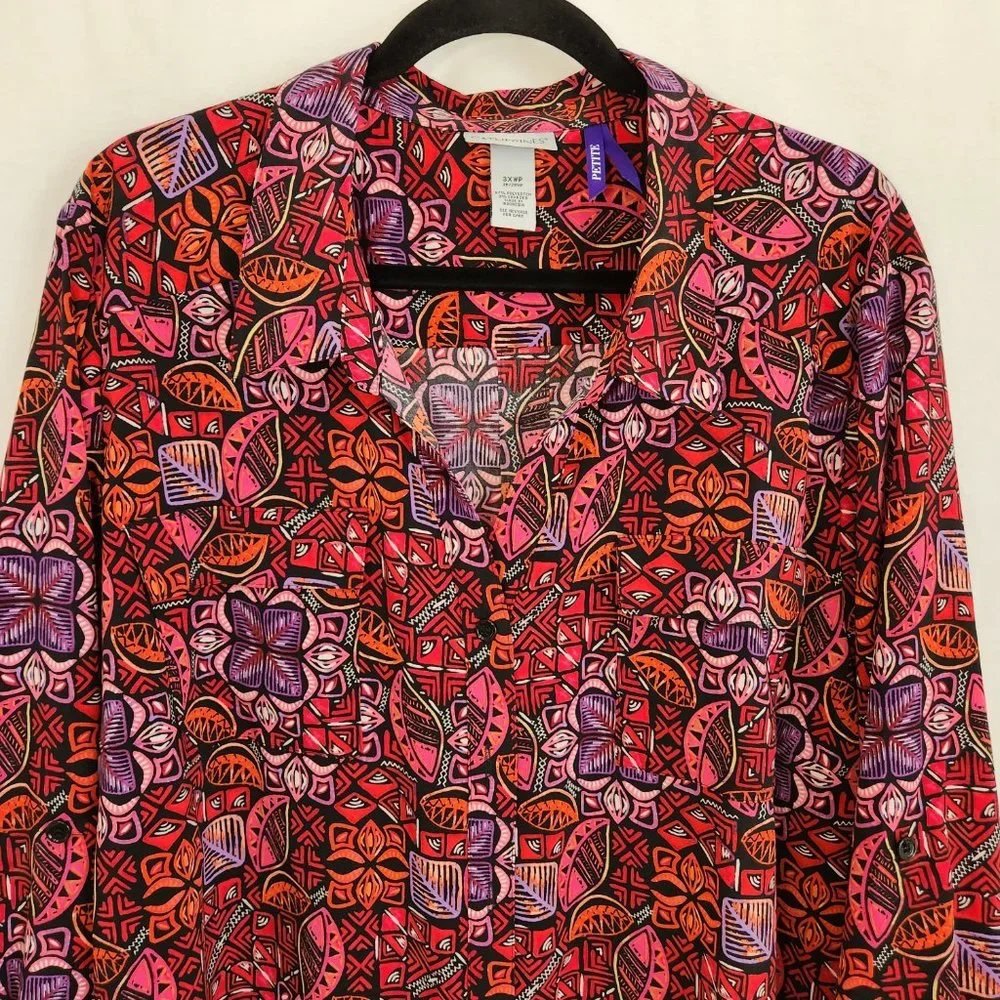 CATHERINES Multicolor AbstractPrint Full Button Down Shirt PLUS PETITE Size 3XWP - Picture 5 of 14